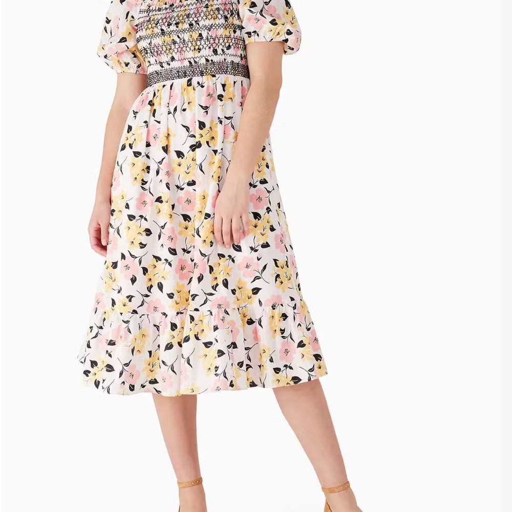 Kate Spade Lily Blooms Smocked Midi Dress Floral Smocked Midi Dress
